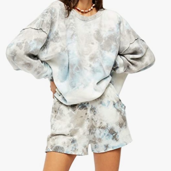 FREE PEOPLE KELLY WASHED SET IN OCEAN BLUE TIE DYE SIZE S - Picture 2 of 8